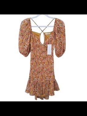 Lush Mustard Floral Puff-Sleeve Mini Dress